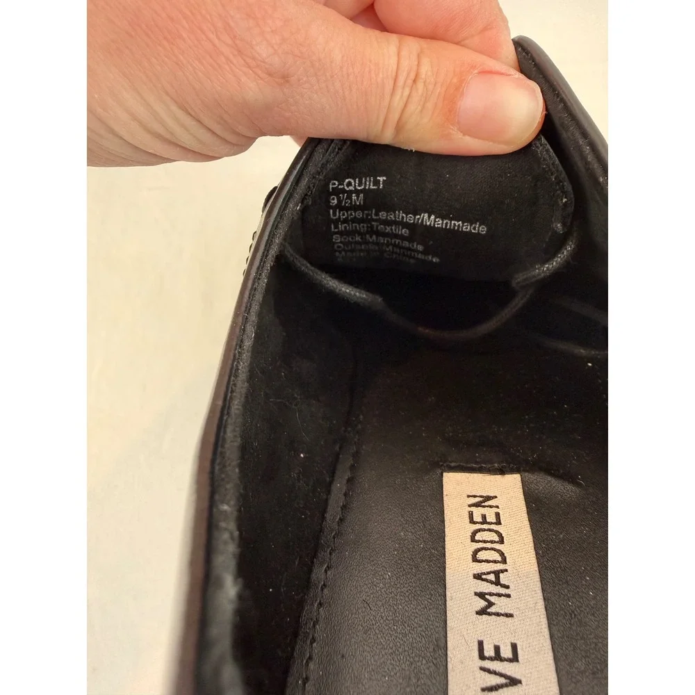 Steve Madden P-Quilt Mens Black‎ Leather Derby Dress Shoes Size 9.5 M Lace Up
